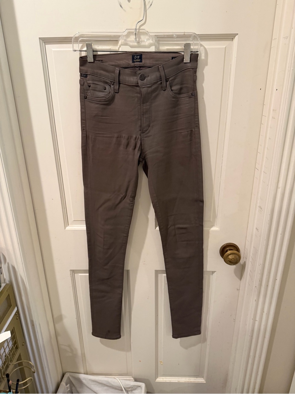 Citizens of Humanity Rocket Slick High Rise Skinny Coated Taupe Jeans Size 27
